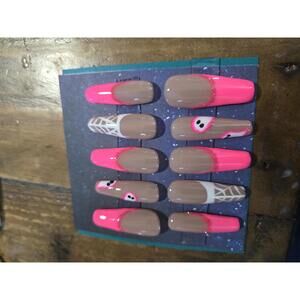 Girly ghost pink halloween french press on nails custom made